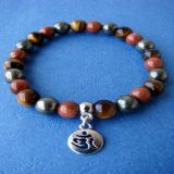 Pyrite, Goldstone and Tigers Eye with OM Pendant, Bracelet